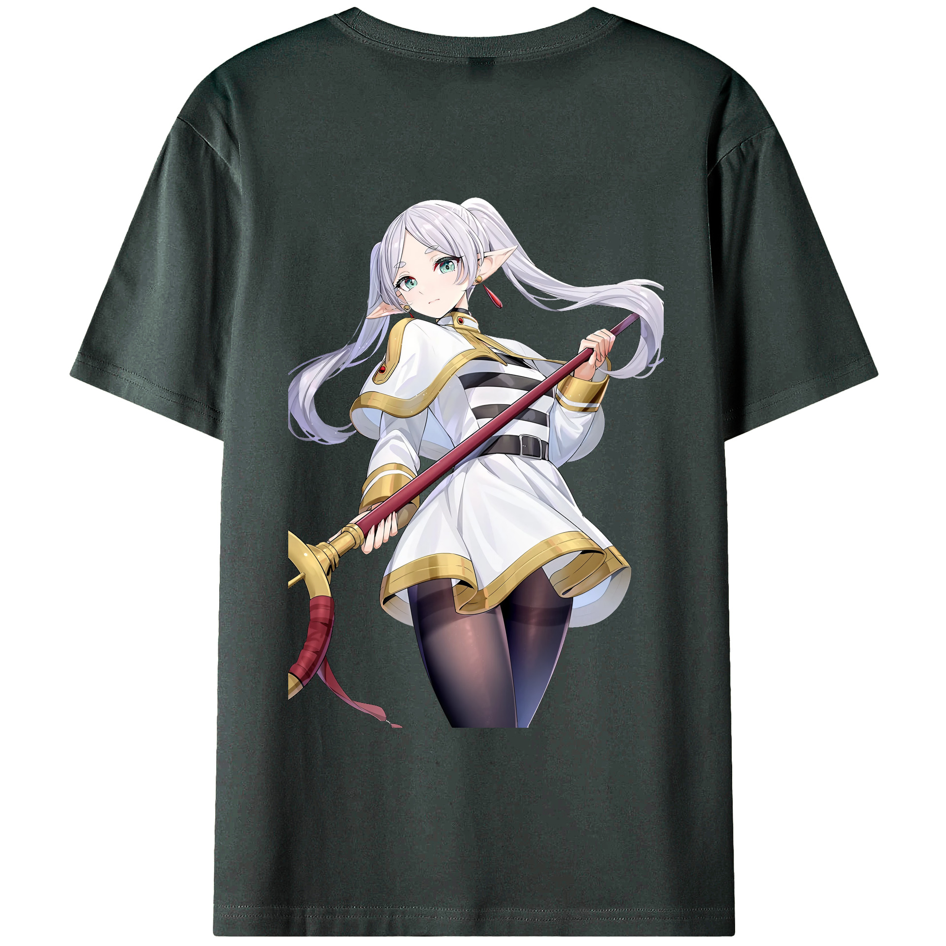 （画像用） 葬送のフリーレン Frieren 綿100％ メンズ半袖Tシャツ（バックプリント） 通気性